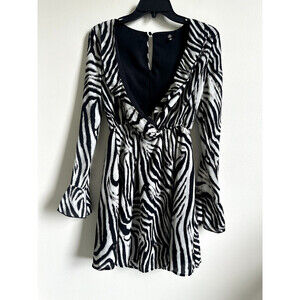 Missguided Frilled Faux Wrap Dress In Zebra Print Size 2 NO BELT